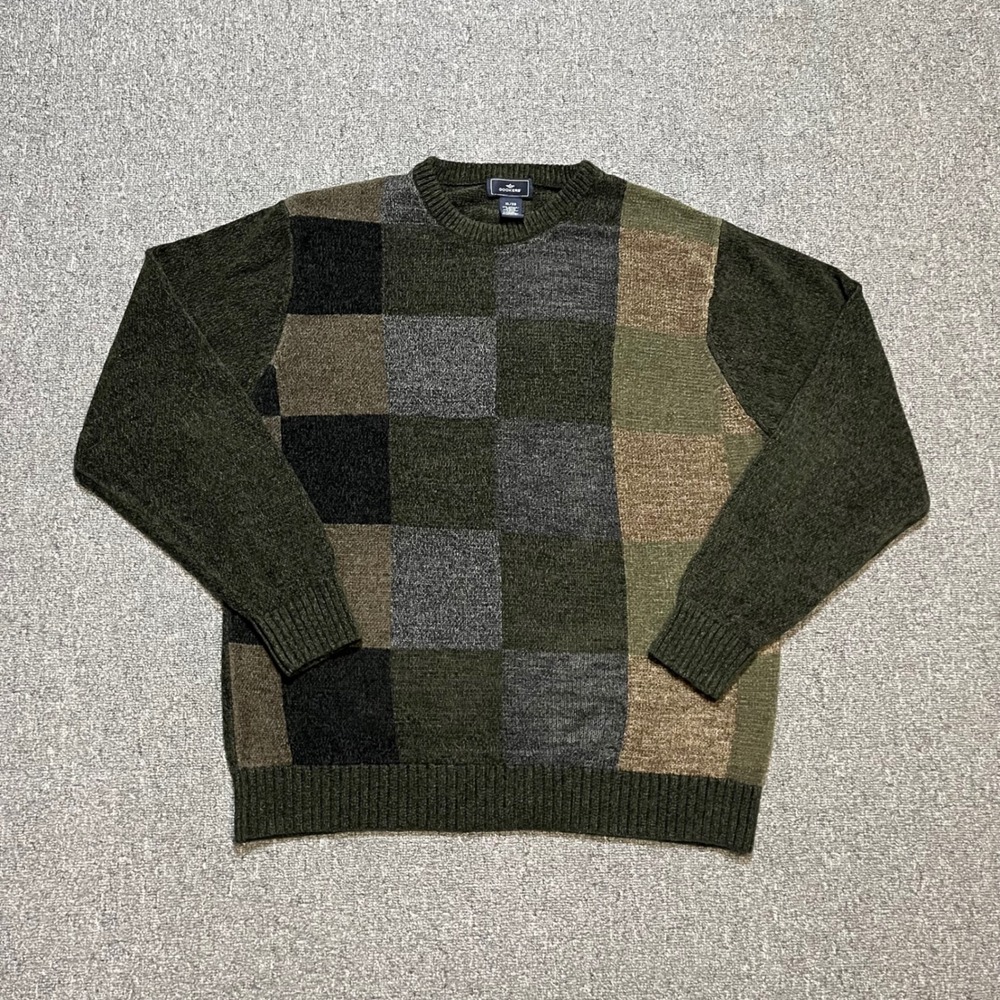 Vintage Dockers Sweater XL Green Checkered‎ Colorblock Crewneck Knit 90s Mens